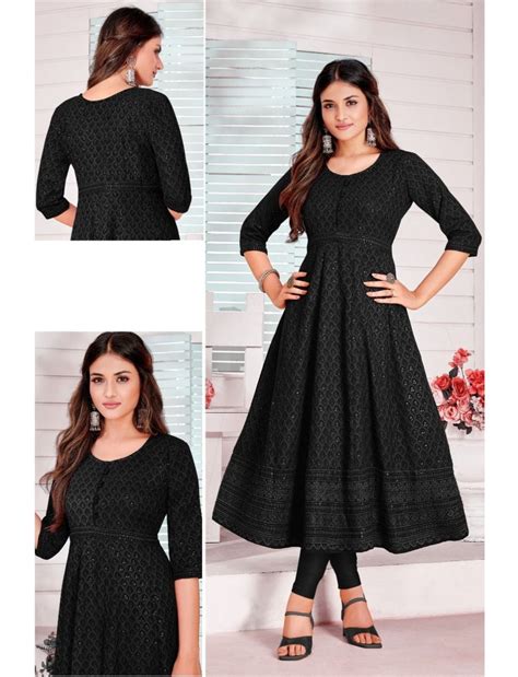 Black Chikankari Kurtis Online Shopping for Women at Low。